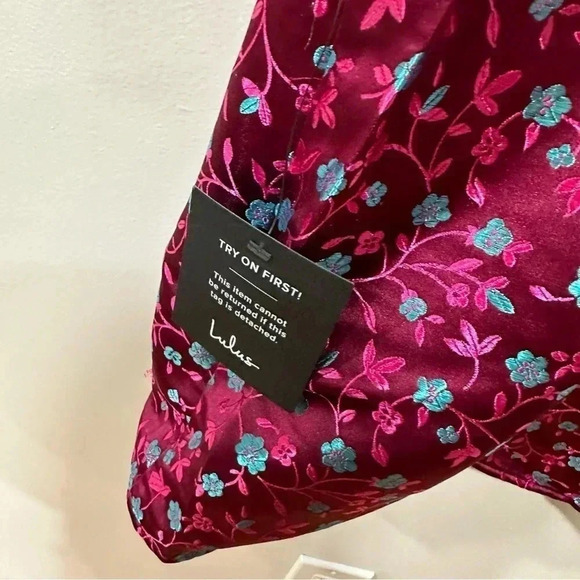 Lulus Always Decadent Magenta Floral Brocade Puff Sleeve Mini Dress Medium - Picture 10 of 12